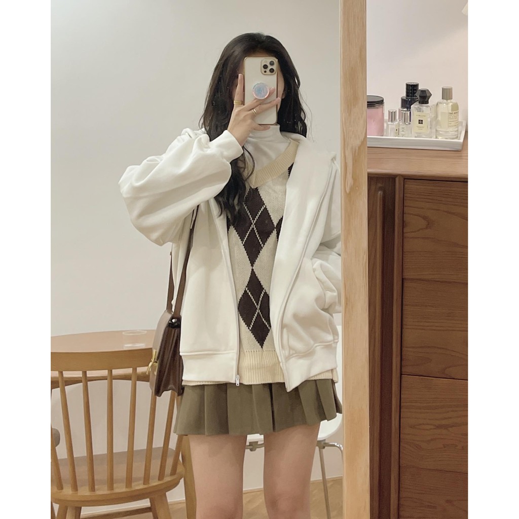 Áo khoác nỉ bông khóa zip trơn Áo hoodie nỉ bông trơn nhiều màu Trời trang nữ Reouts | BigBuy360 - bigbuy360.vn