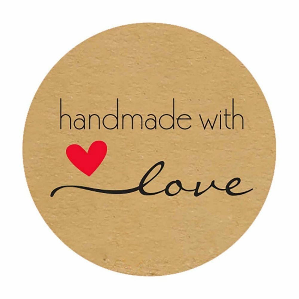 [Kitch]500Pcs Handmade with Love Stickers Round Self Adhesive Kraft Paper Labels Gift Tag