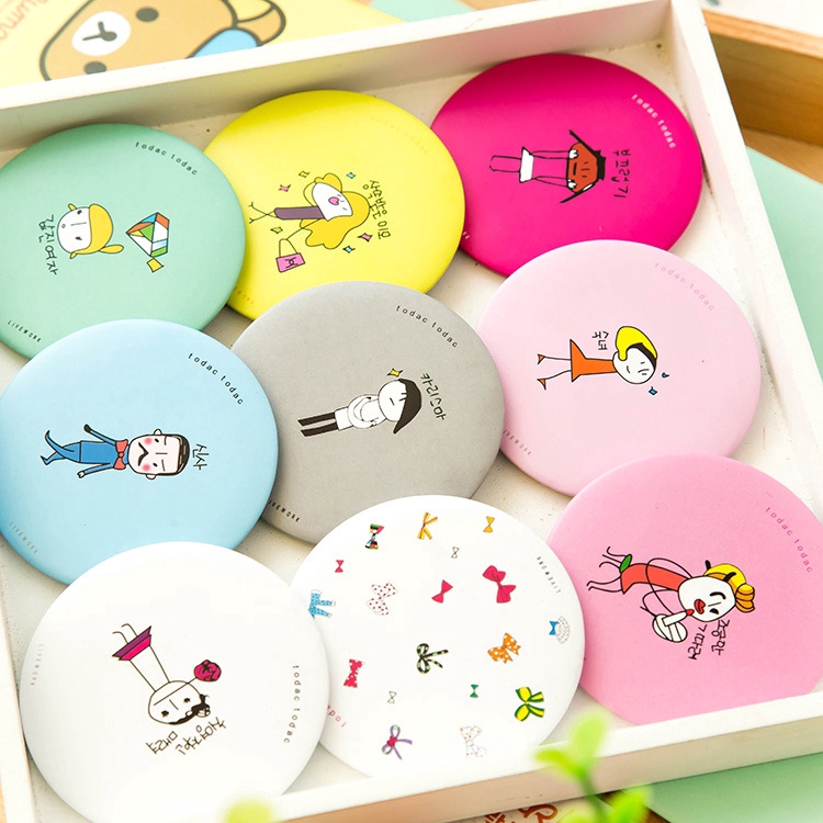 Gương trang điểm mini dạng tròn họa tiết hoạt hình nhiều màu sắc phong cách Hàn Quốc ngọt ngào dễ dàng mang theo G5D10