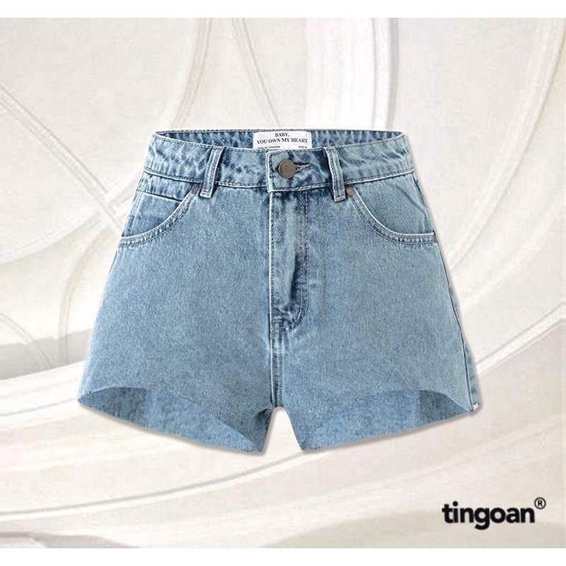 TINGOAN®  - Quần short bò cắt gấu lượn viền xanh tingoan XOXO JEANS SHORTS/BLU