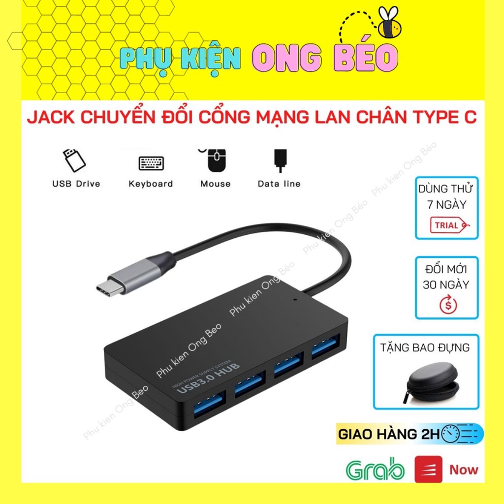 Hub chuyển cổng Type C thành 4 cổng USB 3.0 , Jack chia cổng cho điện thoại, máy tính, laptop - Beetech