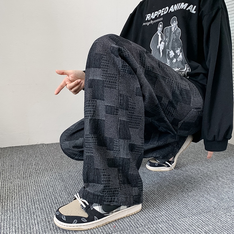 Quần jean ống rộng màu gradient phong cách đường phố Hong Kong thời trang thu đông cho nam size S-3XL