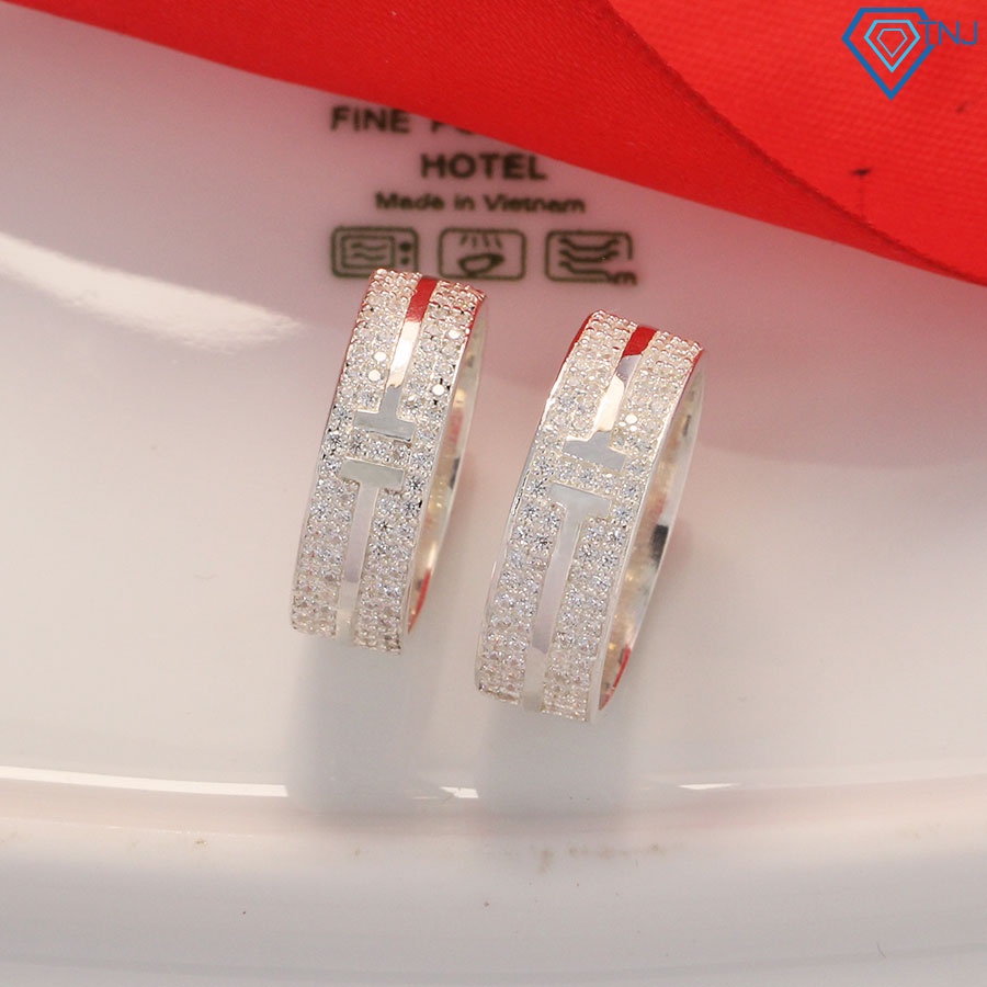 Nhẫn bạc cặp đôi đính đá khắc tên theo yêu cầu ND0448 Trang Sức TNJ
