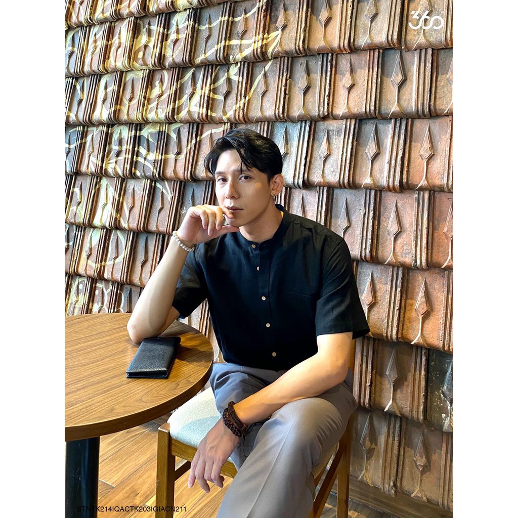 Áo sơ mi nam 360BOUTIQUE ngắn tay cổ tàu-STNTK214 | BigBuy360 - bigbuy360.vn