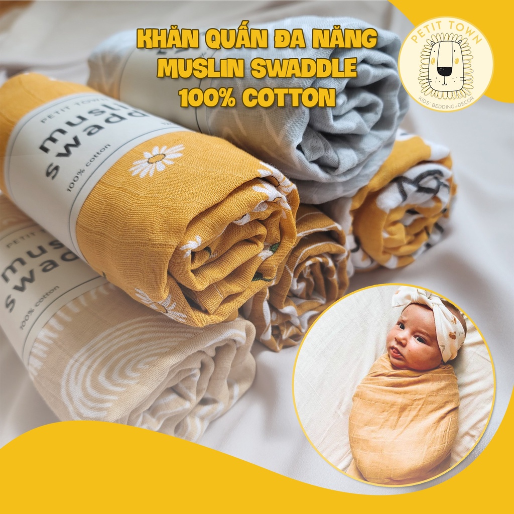 Chăn quấn em bé, vải xô muslin, chăn mùa hè trẻ em, khăn tắm em bé, chăn đa năng, 100% cotton, handmade