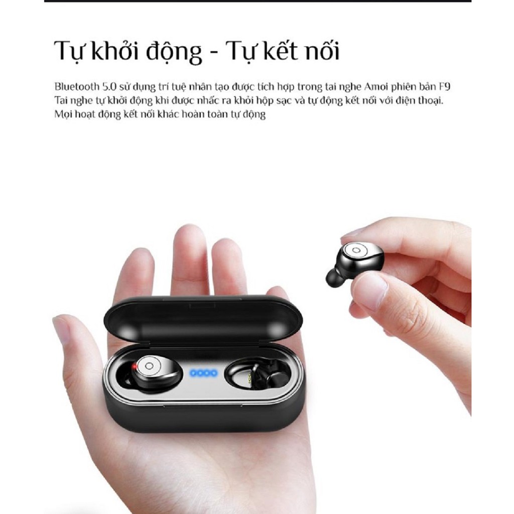 Tai Nghe Bluetooth F9 TWS Không Dây | nút cảm ứng | Hiển thị % pin, Dung Lượng 2000Mah