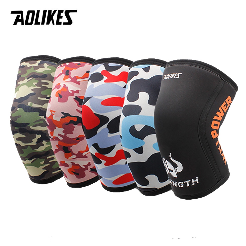 AOLIKES 1 Cặp Băng Quấn Bảo Vệ Đầu Gối 7mm Bằng Neoprene Hỗ Trợ Nâng Tạ