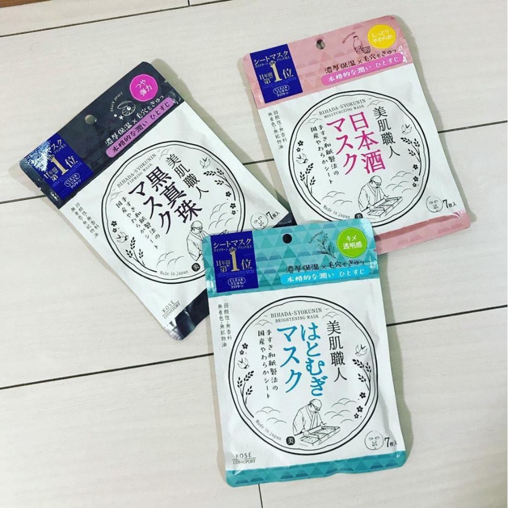 Mặt nạ thủy sinh Kosé Clear Turn Bihada - Syokunin Mask Nhật Bản túi 7 miếng, cấp ẩm và dưỡng trắng da