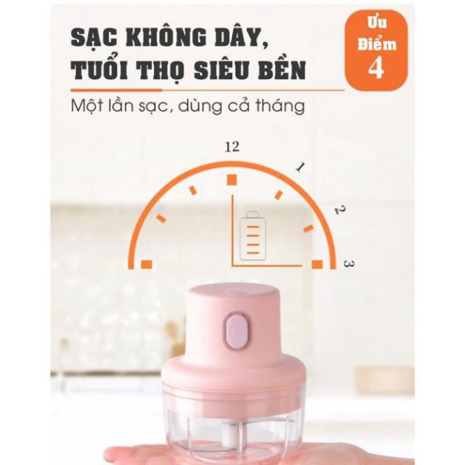 🏆Siêu Giảm Giá🏆 Máy Xay Mini Sạc Điện Cầm Tay, Xay Thịt, Xay Đồ Ăn Dặm Cho Bé, Gia Vị, Tỏi, Ớt Siêu Tiện Dụng