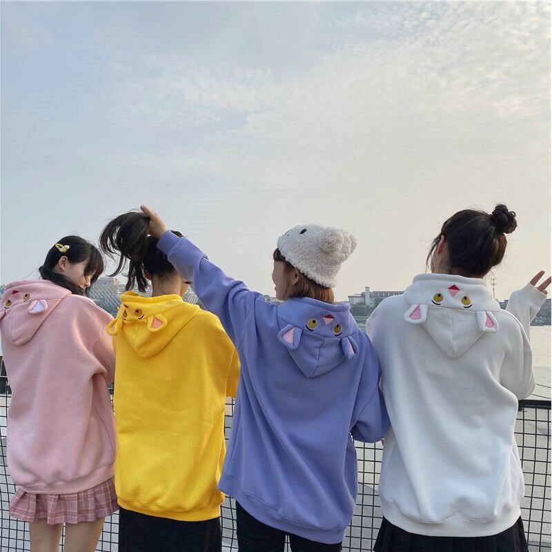 Áo hoodie form rộng nam nữ thời trang vải nỉ bông cao cấp phối nón họa tiết chú báo hồng | WebRaoVat - webraovat.net.vn