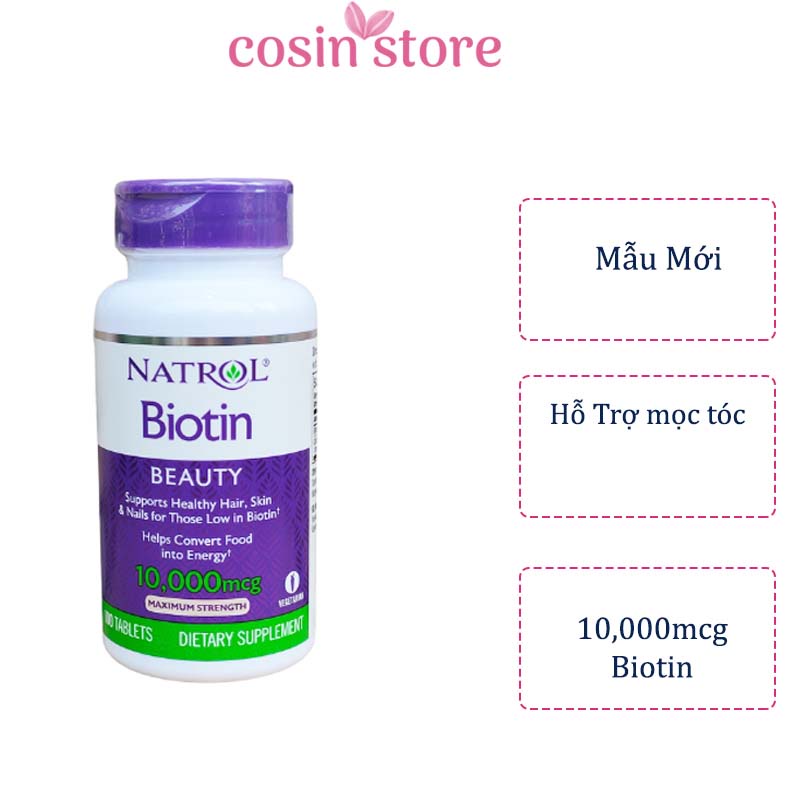 [Mã FMCGMALL giảm 8% đơn 250k] Viên Uống Hỗ Trợ Mọc Tóc Natrol Biotin 10000 Mcg 100 Viên Của Mỹ