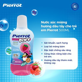 Nước súc miệng hương dâu tây cho trẻ em Pierrot không cay giúp hơi thở thơm mát 500ML