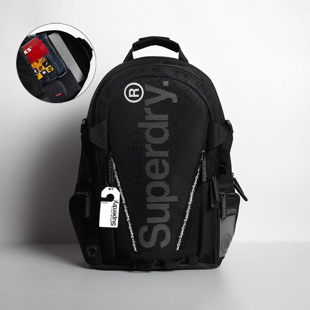 [NEW] Balo laptop nam nữ Super Dry Hexline Tech Tarp Backpack, ngăn chống sốc laptop 15.6 inch, chữ dạ quang