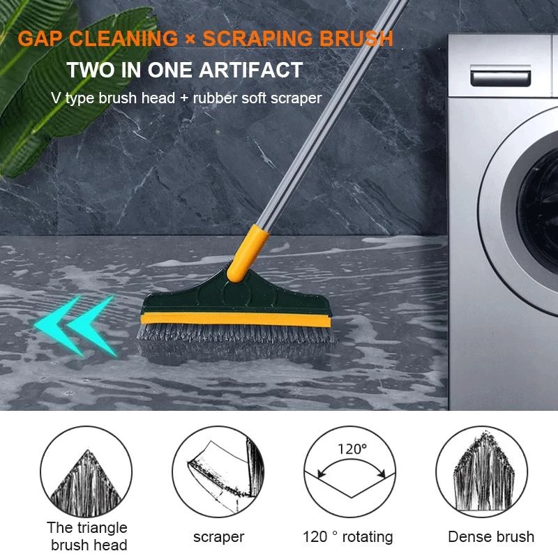 112*23CM New Rotating Floor Crevice Cleaning Brush / Long Handle Stiff Broom / Wet And Dry Dual-Use Floor Windows Wiper Scrape for Bathroom Kitchen