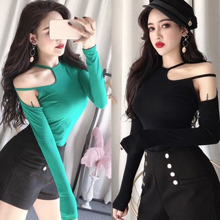 Áo thun nữ tay dài khoét vai