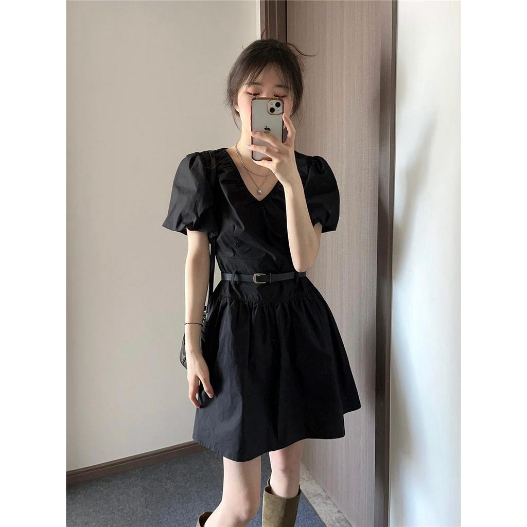 Đầm Đen Cổ Chữ V Eo Cao Dáng Ôm Có Thắt Lưng Thời Trang 63849