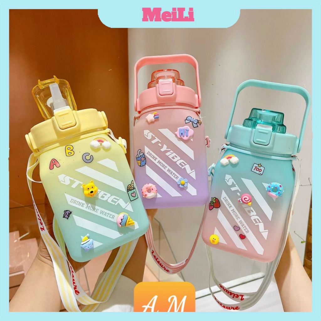 Bình Nước 1.5l❤️FREESHIP❤️Bình Vuông Dung Tích 1.5 lít/1500ml Kèm Dây Đeo Cực Tiện Lợi Xinh Xắn Dễ Thương .