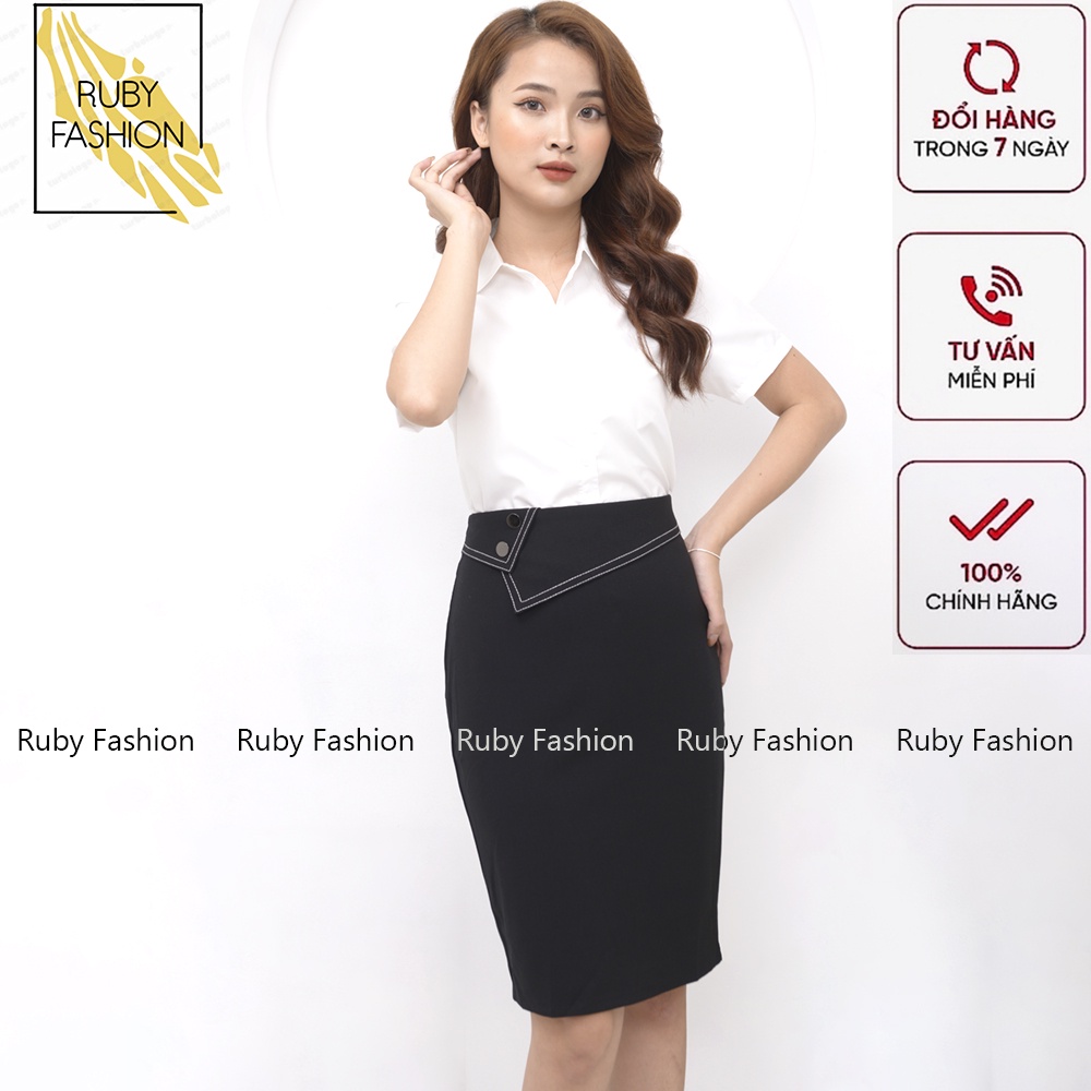 Chân váy bút chì Ruby Fashion phối 2 khuy mạ crom sang trọng, quý phái, chất vải cao cấp