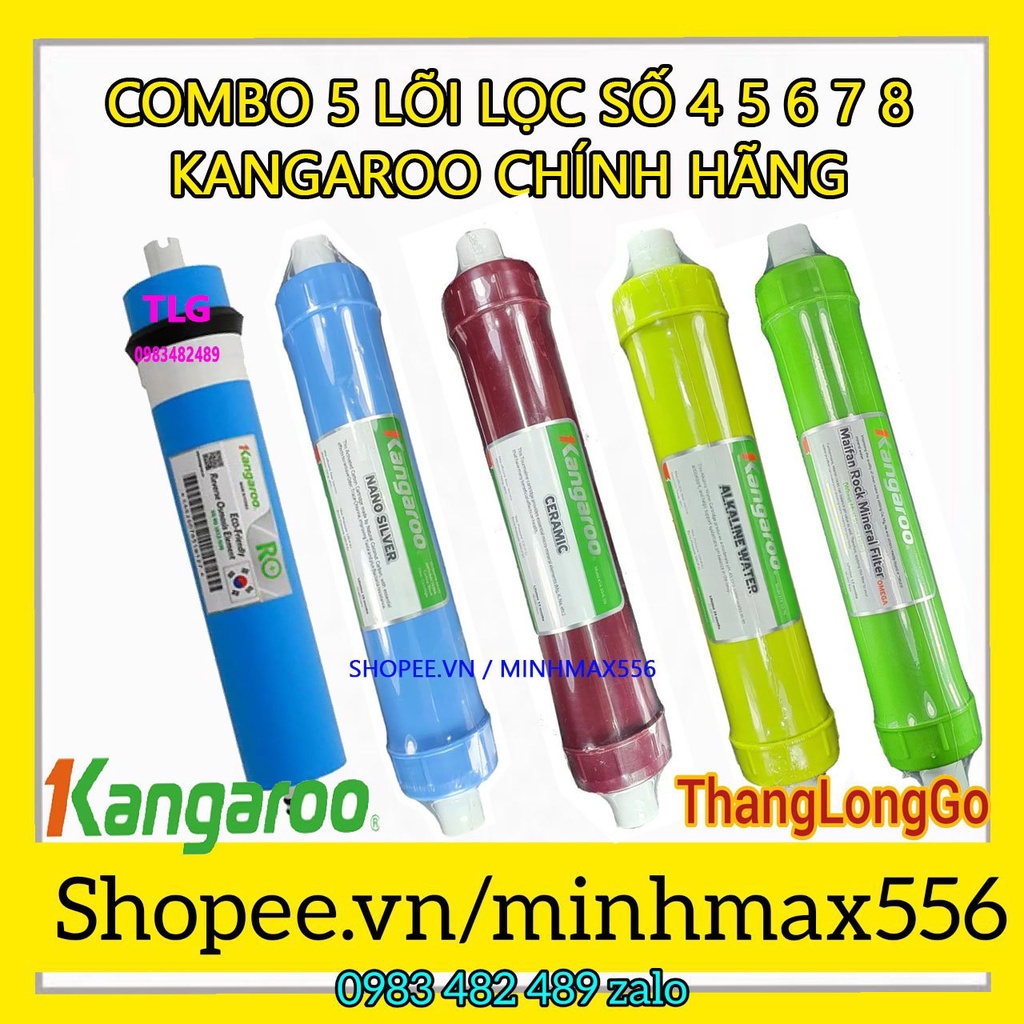 COMBO 5 LÕI LỌC KANGAROO SỐ 4-5-6-7-8 | GỒM ROKANG-NANO-CERAMIC-ALKALINE-MAIFAN