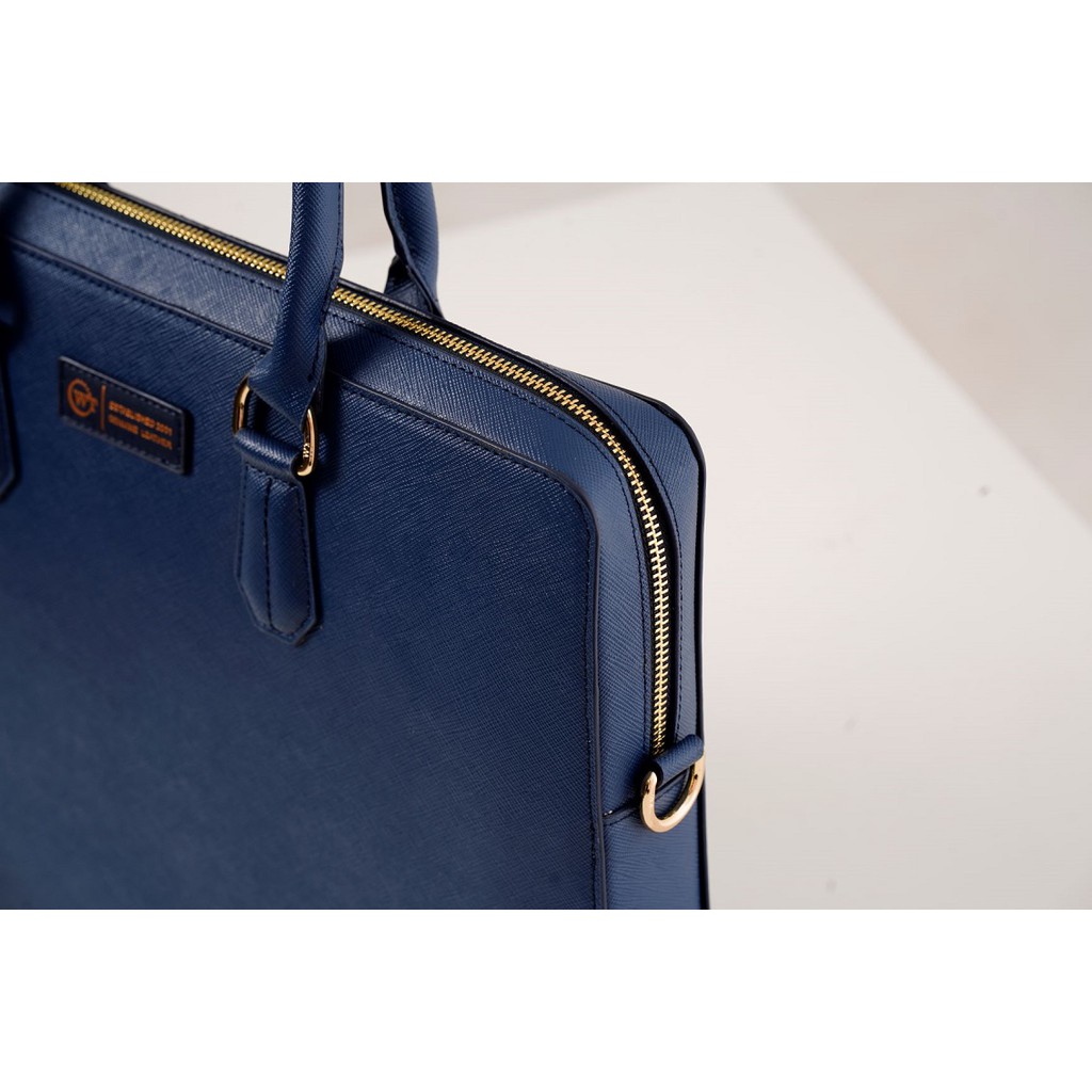 Cặp Da Nam Da Bò Cao Cấp Màu Xanh Navy WT Leather 092207, 092227