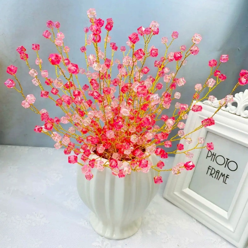 Set vật liệu tự làm hoa nhựa acrylic,hạt vuông lạ mắt long lanh, hoa nhựa giả đá pha lê, hoa hạt cườm handmade DIY