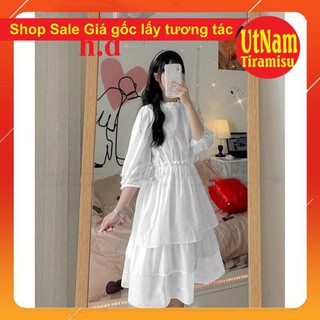 (RẺ VÔ ĐỊCH)VÁY BABYDOLL XẾP TẦNG ❤ Đầm trắng dài công chúa(ảnh thật + Video shop tự quay)❤Đầm nữ dự tiệc ba tầng giá rẻ