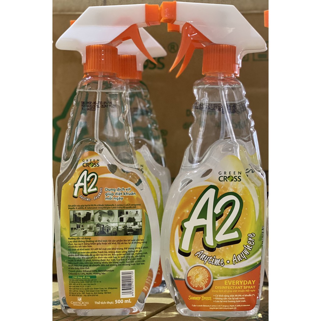 Dung dịch diệt khuẩn bề mặt Green Cross A2 chai xịt 500ml - Hương Mùa Hè