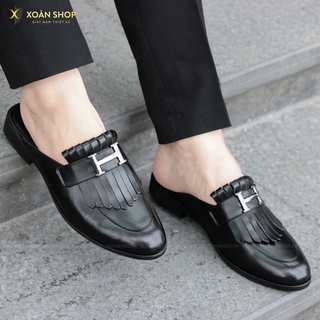 Giày Sục Nam Da Bò Cao Cấp Tại Hà Nội { BẢO HÀNH 1 NĂM } - Mã S003 Màu Đen