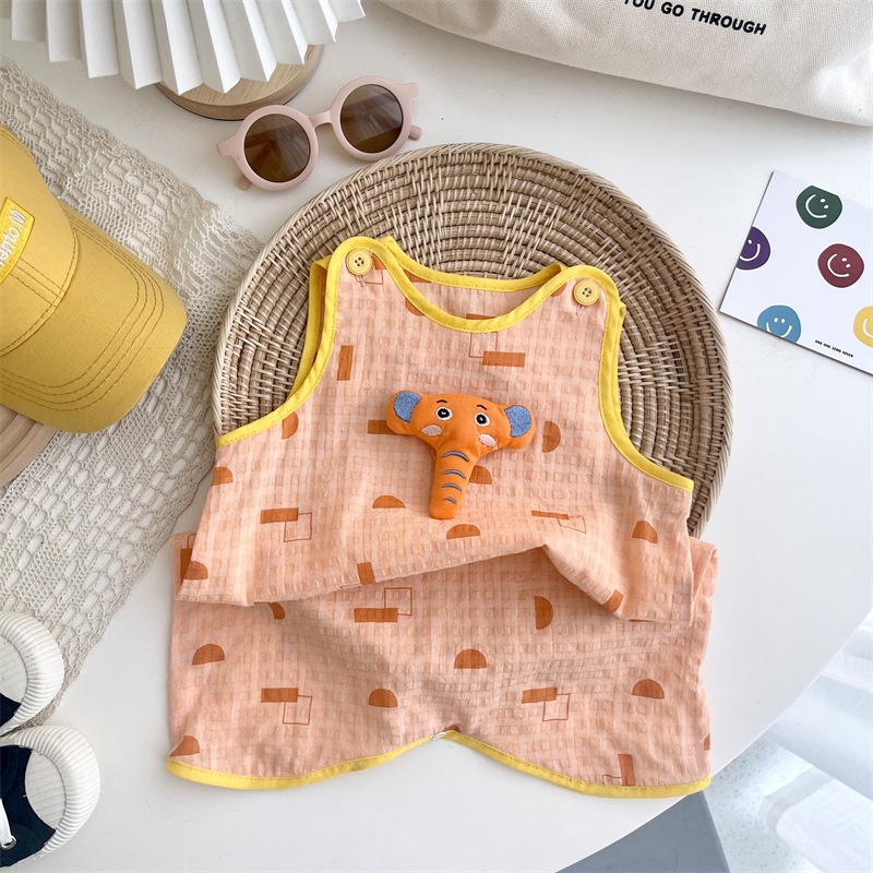 Bộ Áo Liền Quần Không Tay Bằng Cotton In Hoạt Hình Dành Cho Bé Trai Gái 0-24 Tháng Tuổi