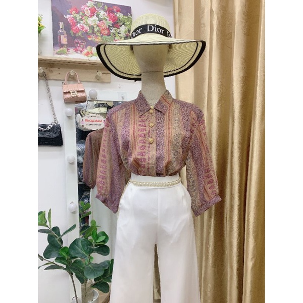 Áo Sơ mi vintage nhật hoạ tiết sang trọng chất voan lụa