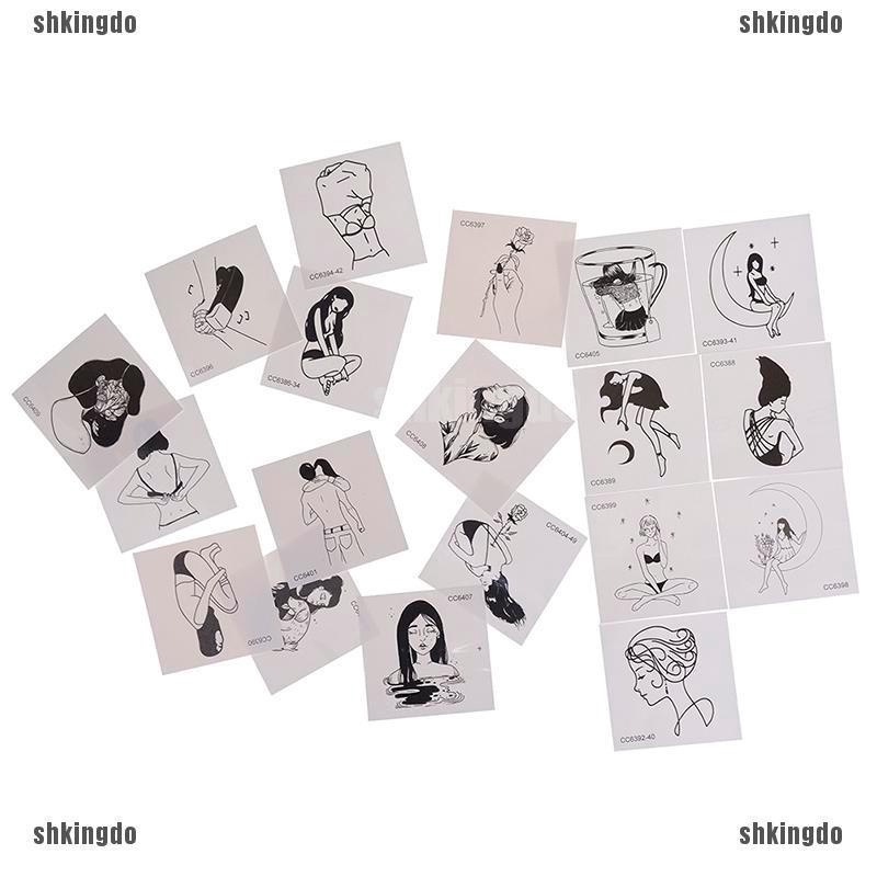 5 Sheets Little Vintage School Women Black White Face Temporary Tattoo Sticker