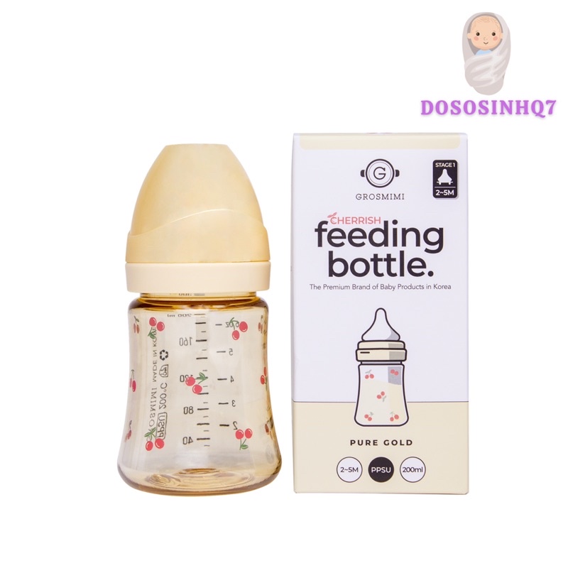 Bình sữa Grosmimi PPSU Cherrish 200ml - Hàng chính hãng