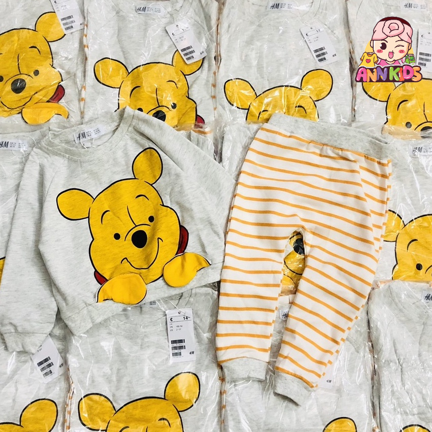 Bộ dài tay thu đông bé trai - Bộ nỉ da cá gấu Pooh Hm cho bé trai size 1-6t