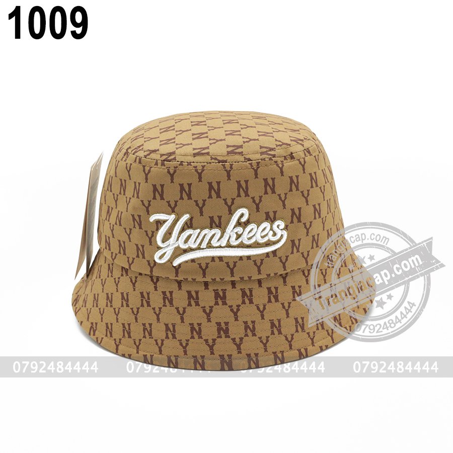 Nón bucket MLB Monogram NY nâu đen