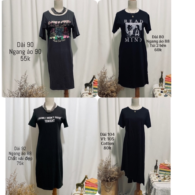 nhiều mẫu - đầm suông cotton màu ghi đậm, đen hàng si thun đẹp