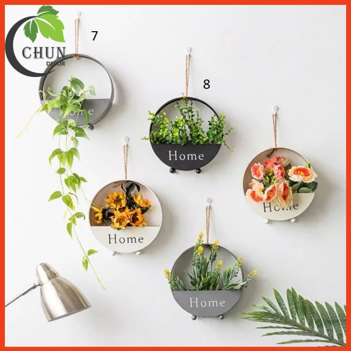 Giỏ cắm hoa, lẵng tròn cắm hoa nhiều màu treo tường chữ Home 20cm bằng thép phun sơn tĩnh điện