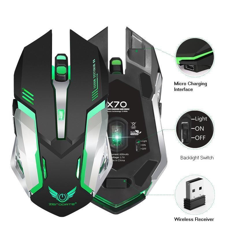 CHUỘT MÁY TÍNH KHÔNG DÂY LED 2.4GHZ GAMING ZERODATE X70 - CHUỘT KHÔNG DÂY MÁY TÍNH CHƠI GAME