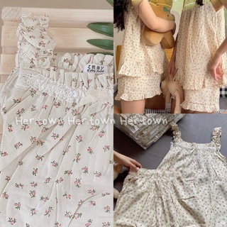 Set đồ ngủ hoa nhí chất đũi thoáng mát/Set đồ ngủ 2 dây nhún bèo siêu xinh