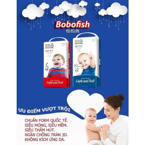 Bỉm dán/quần BOBOFISH MẪU MỚI S120/M104/L92/XL84/XXL76/M96/L92/XL84/XXL76/XXXL72