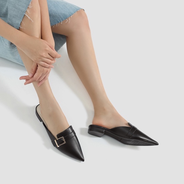 Dép Bệt Nữ Mũi Nhọn 3cm Thời Trang JUNO Mules Quai Khoá Trang Trí BB03069