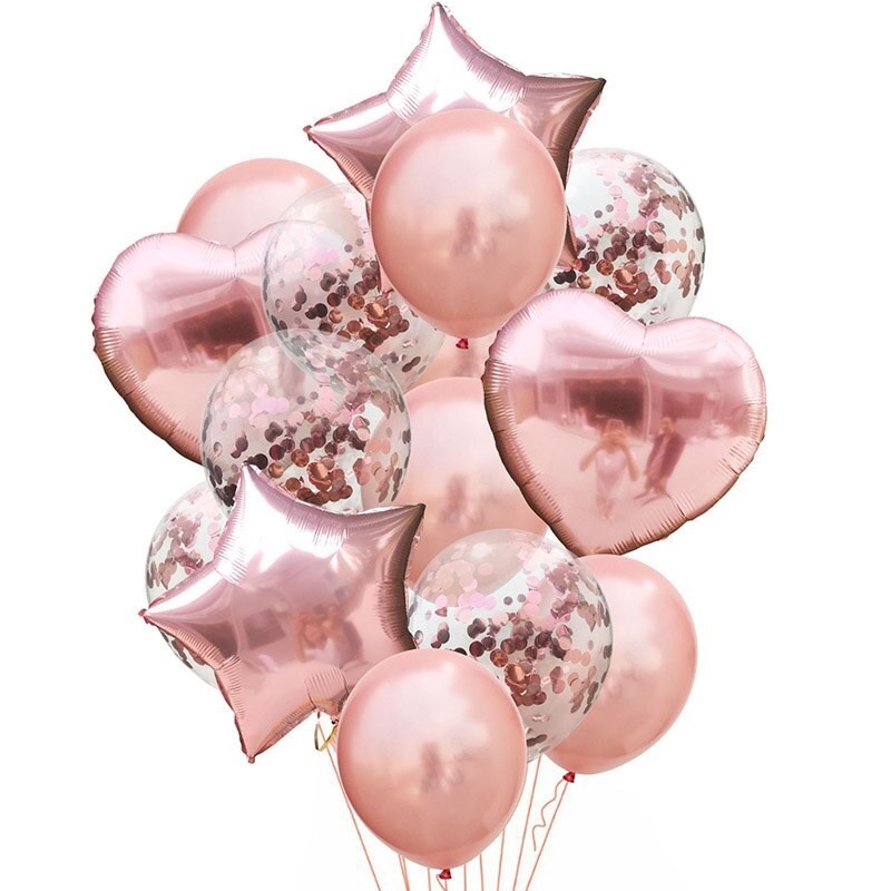 Set 14 Bong Bóng Cao Su Latex Hình Ngôi Sao / Trái Tim Trang Trí Tiệc Sinh Nhật / Đám Cưới