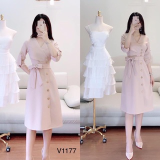 [Váy thiết kế] Váy cổ V đai eo tuyết hàn