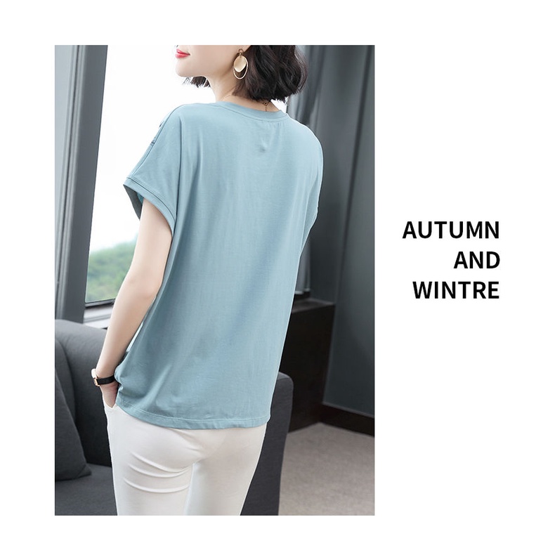 Áo thun tay ngắn cổ tròn chất liệu cotton thời trang mùa hè cho phụ nữ trung niên