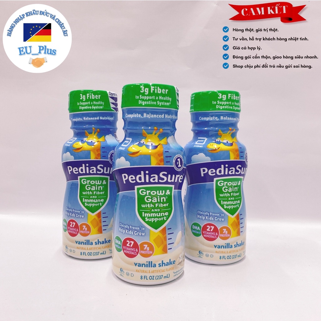 Sữa nước Pediasure 237ml Mỹ - chất xơ + vani + socola - cho bé thấp còi