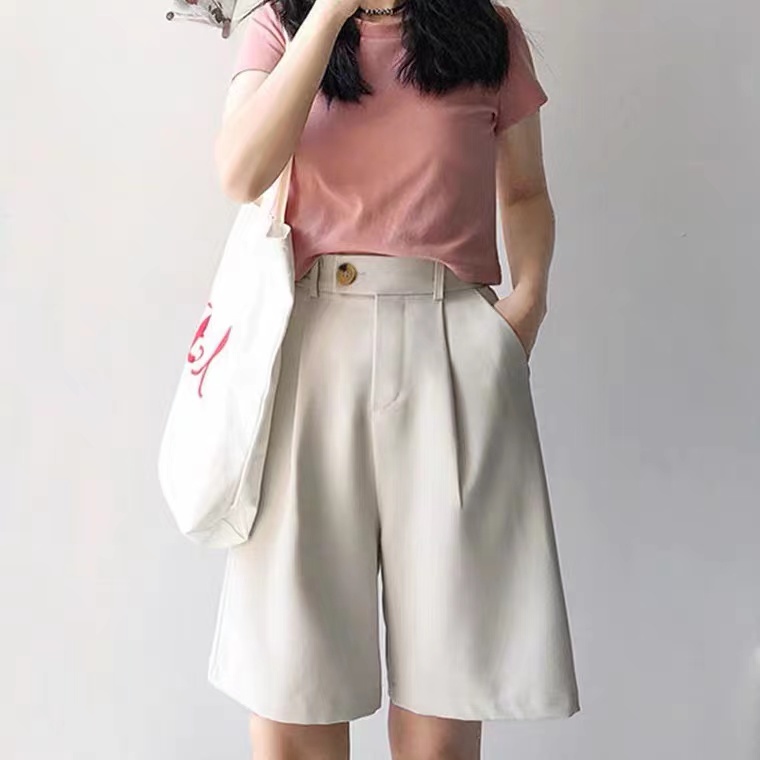 [Chất Lượng Tốt] Quần Short Màu Xám Nữ Xuân Hè Cao Cấp Thường Ngày Thẳng Phong Cách Hồng Kông Quần Năm Điểm Phù Hợp Với Quần Short Chữ A