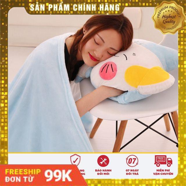 Gối mền hình mèo tròn , nỉ nhung siêu mịn, bộ chăn gối văn phòng tiện lợi