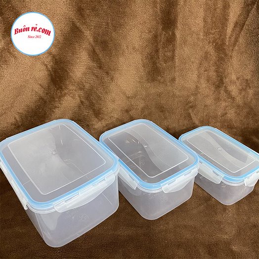 Bộ 3 hộp bảo quản thực phẩm có khóa gài Việt Nhật (MS: 6535) - Hộp nhựa chữ nhật đựng thức ăn an toàn, tiện dụng Br01433