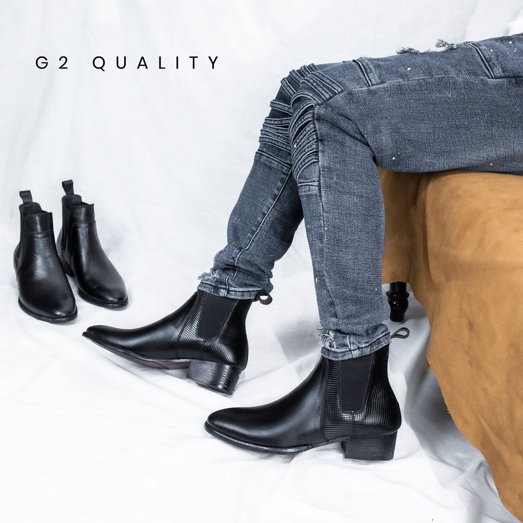 Chelsea boots G2 kiểu boot cao cổ da bò cao cấp đế gỗ khâu chắc chắn, Giày boot nam dáng giày tây chelsea boot nam