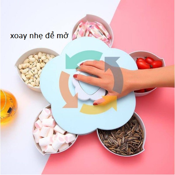 Khay mứt đựng bánh kẹo Tết, Hộp mứt xoay 2 Tầng xòe cánh hoa
