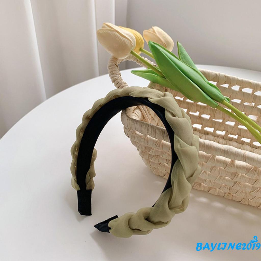 Băng đô cài tóc bản rộng màu trơn thắt nút thời trang cho nữ